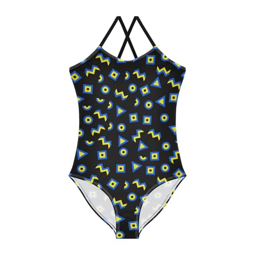Girls One Piece Swimsuits 90s Geometric Bathing Straps Suit Kids Cute Swimwear 3-10T