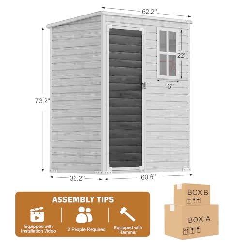 Restland 048-53-CG-YT2 Outdoor Resin Storage Shed With Floor, 5X3 Ft Plastic Sheds Kit, Waterproof Outside Shelter thumb #4