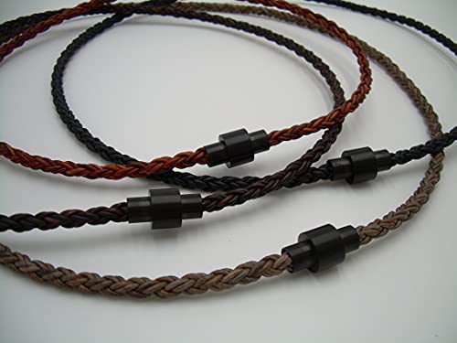 Handmade Leather Necklace With Black Matted Stainless Steel Magnetic Clasp - Genuine Leather Necklace For Men - Available Sizes: 16,18,20 Inch Or Custom #TOP7