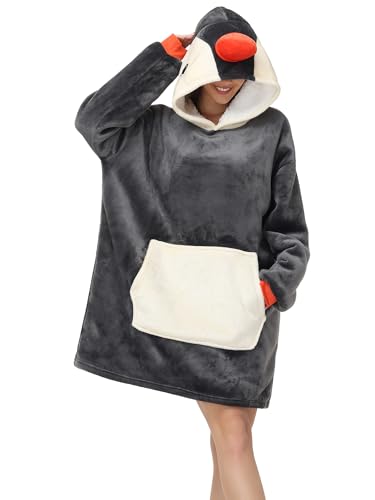 LATH.PIN Unisexe Sweat à Capuche Panda Pull Large Robe de Chambre Animal Microfibre Couverture Flanelle Panda Mignon Douce Epaisse Chaud avec Grandes Poches – vue 2