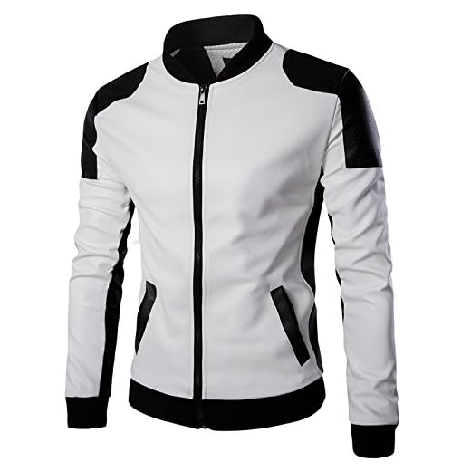 WSLCN Jaqueta Masculina de Couro Sintético Slim Fit Jaqueta de Motociclista Branco M