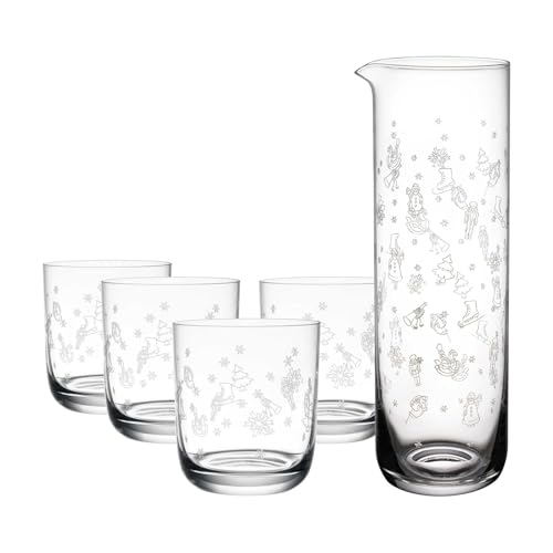 Villeroy & Boch Toy's Delight - Set di 5 bicchieri da acqua con caraffa, per Natale, in cristallo, lavabili in lavastoviglie, colore: Trasparente