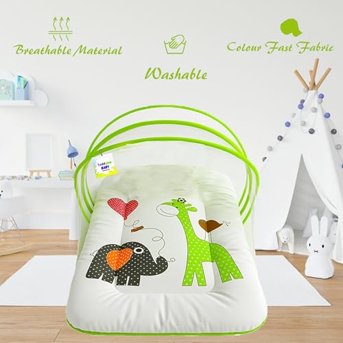 Image of Toddylon Baby Bedding Set New Born Baby Bed | Bed | Mattress | Mosquito Net | Insect Protector | Infants Carry Bed | Gadda Set (0-6 Months) Green
