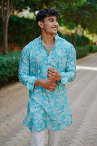 Image of LookMark Men's Cotton Blend Printed Long Kurta Suitable for All Indian Wedding, Occasions, and Festivals