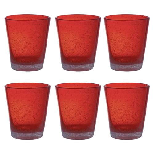 Livellara Bicchieri Acqua Vetro Soffiato, Set da 6, Bicchieri in Vetro Colorati, Moderni, Particolari, Capacità 450 ml, Resistenti al Calore, per Acqua, Cocktail, Succhi di frutta. Colore: Rosso
