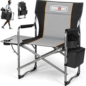 OVERMONT Oversize Directors Camping Chairs for Adults – 180kg Heavy-Duty Folding Outdoor Chairs with Foldable Side Table & Cooler Bag for Outside Festival BBQ Beach Picnic Fish