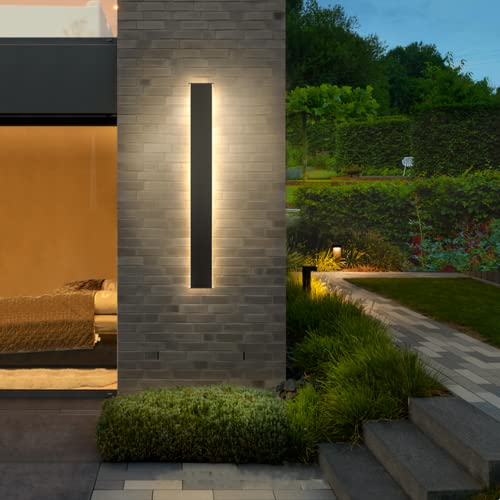 Lange Wandleuchte Villa Wandleuchte Schwarze Wandleuchte Wasserdicht IP65 Aluminium Acryl Außen LED Wandleuchte für Gärten, Terrassen,Schlafzimmer Wohnzimmer Innen wandleuchte,86.5cm/30w,KühlesWeiß Cover