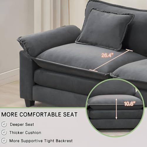 Image of Modern U Shaped Sectional Sofa, Plush Chenille Upholstery, Extra Deep Seats with Throw Pillows for Living Room Office Hotels (Dark Grey)
