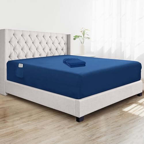 Elegant Comfort Super Soft Bulk 2-Pack Extra Deep Pocket 1500 Premium Hotel Quality Microfiber Fitted Sheet for High Mattress up to 21" inch with Double Sided Smart Pockets, King, Navy