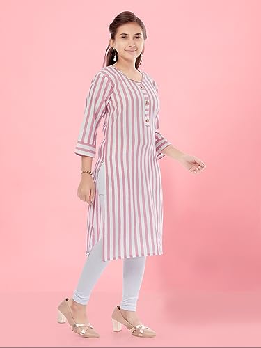 Image of Aarika Girls Cream Colour Cotton Striped Kurti
