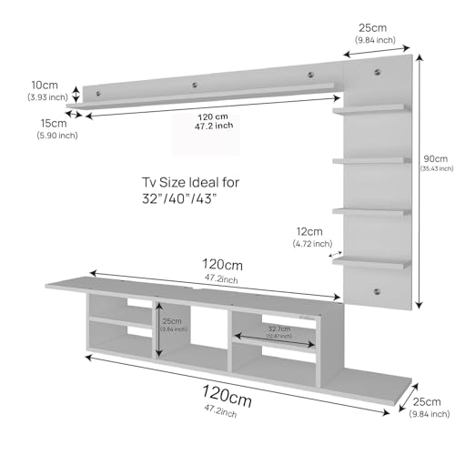 Image of Anikaa LED Light TV Unit Wall Mounted TV Unit TV Cabinet Wall TV Stand for Living Room, Set Top Box Stand - White (D.I.Y - Do-It-Yourself) Ideal for up to 43 inch inches, Engineered Wood