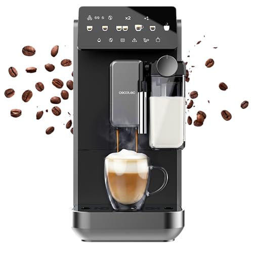 Cecotec Cafetera Superautomática con Depósito de Leche Cremmaet Lungo Latte Art. 2230W, 19 Bares, Unidad Procesado 20g, 7 Bebidas, Pantalla y Control Táctil, Molido Uniforme y Preciso, Depósito 2L