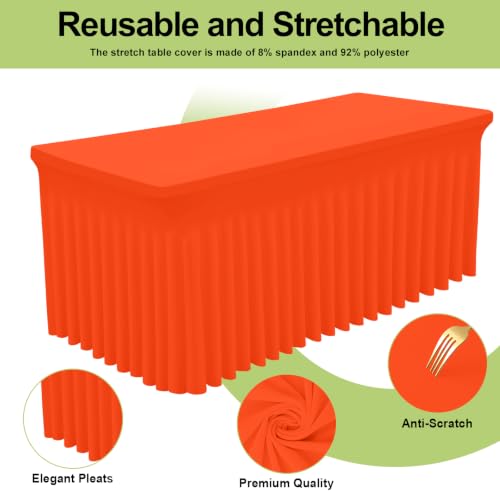 Image of Smiry Spandex Elastic Fitted Table Cloth Skirt for 6FT Rectangle Table | Stretch Washable Table Cloth, Banquet Table Cover for Wedding, Party, Indoor & Trade Shows, (Orange, 72Lx30Wx30H)