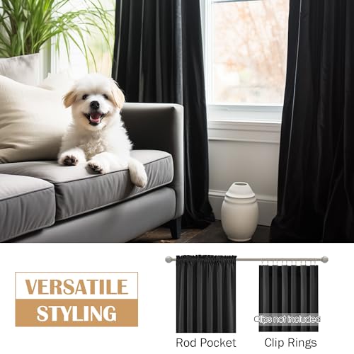 Image of Beauoop Black Velvet Curtains 84 Inches Long 2 Panels for Bedroom Living Room Soft Luxury Room Darkening Thermal Insulated Soundproof Rod Pocket Window Treatments Drapes, 52X84 Set of 2