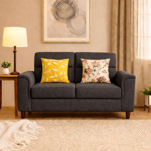 Image of Casaliving Nancy 2 Seater Sofa Set for Living Room | Color - Black Sofa Set