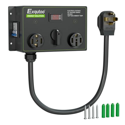 Exqutoo Manual Splitter Switch, NEMA14-30P to 14-30R &14-50R Knob Selection Charging Switch with Breaker, Ideal for EVs, Ovens, Dishwashers, 120/240VAC