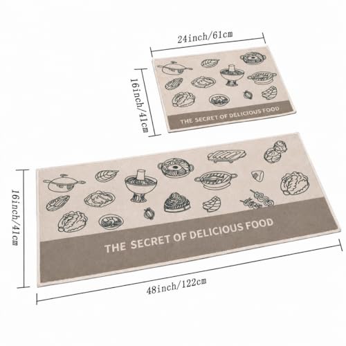 Image of HomeCloud Kitchen Rectangular Mat: Premium Anti-Slip, Soft, Washable, Designer Printed Mat for Floors, Kitchens, and Rooms - (6mm Thick, 41x122 cm and 41x61cm) (Delicious Food Beige)