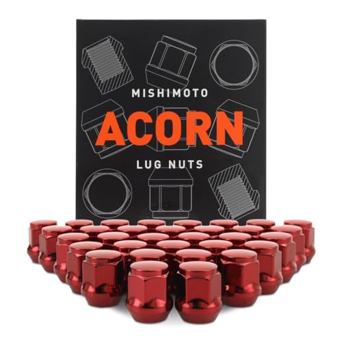 Image of Mishimoto Steel Lug Nuts, M14x1.5, Acorn Seat, 32pc Set, Red