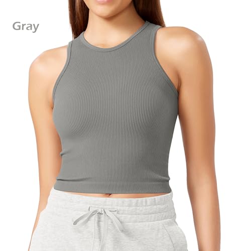 ODODOS 3-Pack Seamless Crop Tank for Women Ribbed Soft High Neck Cropped Tops4