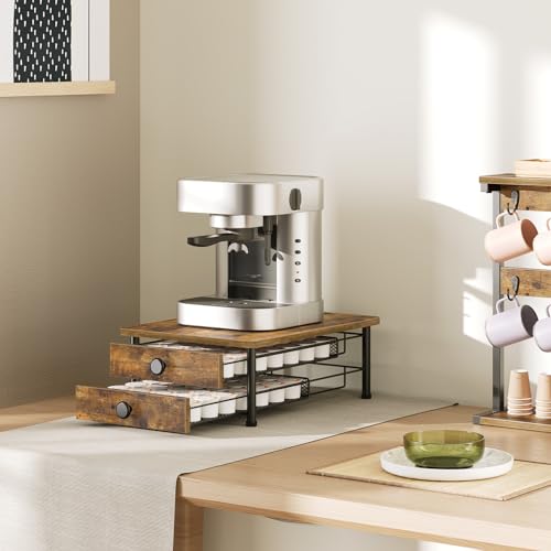 Image of YATINEY Coffee Pod Drawer Holder, 70 Capacity Coffee Capsule Storage Organizer, 2-Tier Coffee Pod Drawer for K Cup, for Home Kitchen, Rustic Brown KH28BR