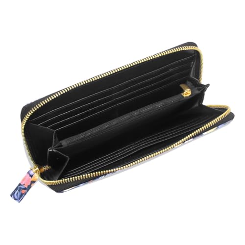 Long Wallets Leather Bifold Wallet for Women Floral Garden with Zipper Credit Card Holder Large Capacity 5