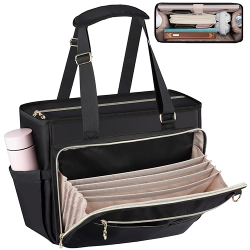 Teacher Tote Bag, 15.6-inch Laptop Teacher Laptop Bag with Foldable Document Pocket, Nurse Bag with Insulated Pocket