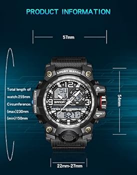 Forrader Digitale sporthorloges voor heren, waterdicht outdoor sporthorloge met alarm/countdown timer/dubbele tijd/stopwatch/12/24H polshorloges voor mannen met LED-achtergrondverlichting, Rood