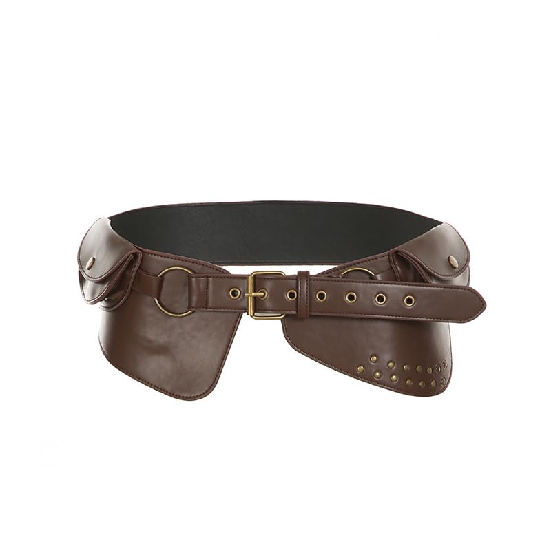 Women'S Vintage Western Y2k Punk Belt Bag Gold Metal Ring Rivet Wide Waist Belts