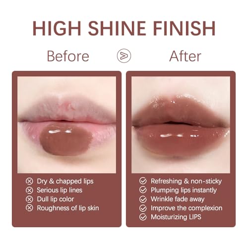 Image of 2PCS Lip Gloss with Brown Lip Liner Lip Combo Set - Chocolate Kiss Deep Brown Shade for Defined Contour Lips, Lip Plumping Effect, High Shine Glossy Finish, Overlined Lips for Fuller Looking Lips