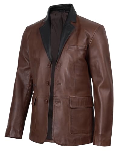 Image of fjackets Mens Leather Blazer Jacket - Real Lambskin Leather Sport Coat, 3-Button, Business to Weekend