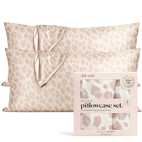 Image of Kitsch Satin Pillowcase with Zipper for Hair & Skin - Softer Than Silk Pillow Cases, Smooth Cooling Satin Pillow Case, Wrinkle-Free, Machine Washable, King Size Satin Pillow Case 19x36, Leopard, 2pc