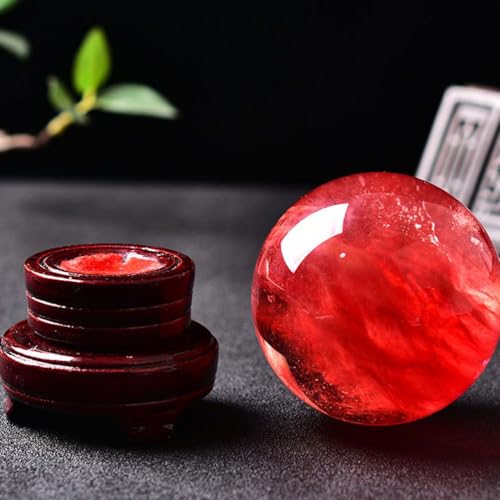 Esfera de rubí de cristal rojo de 20cm con soporte de madera 4