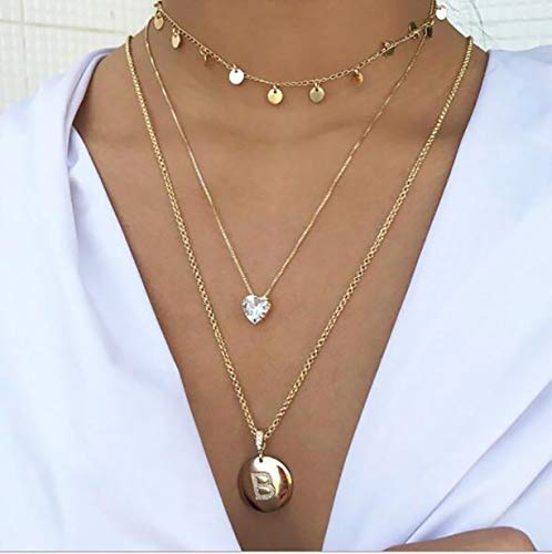 Ckecharfa Boho Layered Coin Choker Necklaces Gold Crystal Pendant Necklace Summer Beach Sequins Neck Chain Adjustable Jewelry for Women and Girls