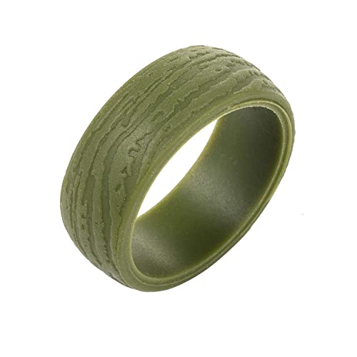 Custom Cross Silicone Rings Christian Jewelry Bible Verse Rings-Men and Women 5.7mm Green Bark Texture Faith Jesus Inspirational Ring,Size 7-143