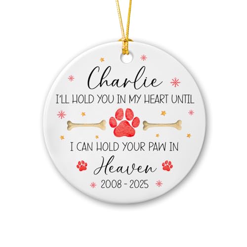 Custom Pet Memorial Christmas Ornament 2025, I'll Hold You in My Heart Until I Can Hold Your Paw in Heaven Ceramic Ornament, Personalized Name & Years Remembrance Ornament for Loss of Dog Or Cat