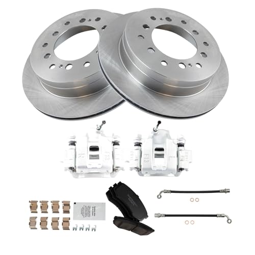 Image of TRQ Rear Brake Pad and Rotor Set Ceramic Rotors Calipers Compatible with 2003-2009 Toyota 4Runner 2007-2009 FJ Cruiser