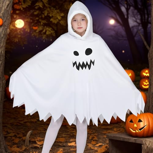 Ghost Costume Kids Halloween Costumes for Girls Boys Glow in the Dark Ghost Face Outfit Halloween Children Cloak Hooded Fancy Dress Pumpkin Bags Trick-or-Treating Party (Kids Style 2 - Image 4