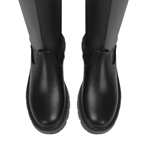 AOSPHIRAYLIAN Womens Over The Knee High Boots Chunky Heel Slip On Faux Leather Riding Surgical Stretch Thigh High Boots4