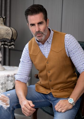 Men's Cowboy Suede Leather Vest Western Vest Cowhide Suede Waistcoat Men Vests4