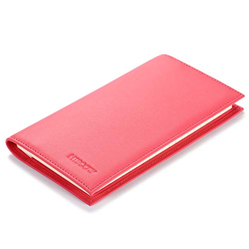 Image of HISCOW Slim Leather Checkbook Cover for Personal Checks, Premium Pink, One Size | Full grain cowhide, transaction register & check book pockets, removable duplicate divider, durable stitching, gifts for men