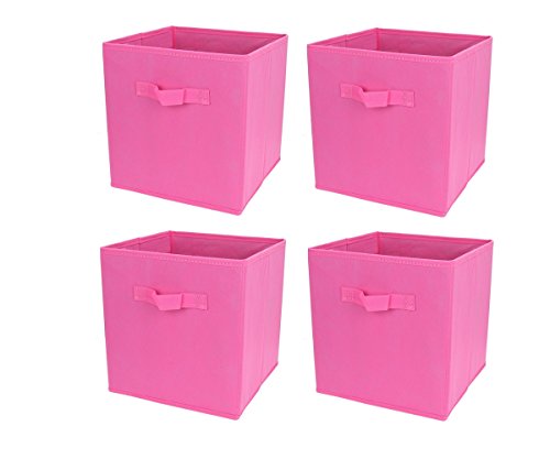 Amazing MALL 4 Juegos de Tela no Tejida en Forma de Cubo bandejas de Almacenamiento, Plegable Premium Calidad Plegable cestas, Armario Organizador cajones, Rosa, 10.68x10.68x11.2Inch? 20L
