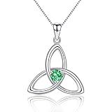 JIANGXIN Irish Celtic Triquetra Knot 925 Sterling Silver Created Emerald May Birthstone Pendant Necklace for Women Fine Jewelry Birthday Gift