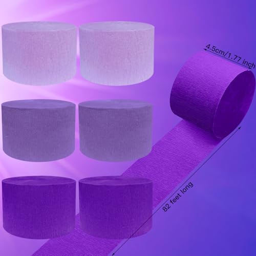 Image of PheiLa Purple Crepe Paper Streamers 6 Rolls 492ft, Crepe Paper Birthday Decorations Purple Paper Party Streamers for DIY Gift Wrapping Wedding Holiday Party Decor, 1.77 Inch x 82 Ft /Roll