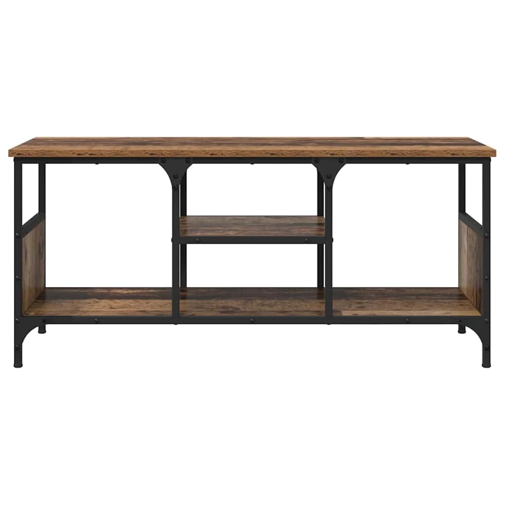 Mobile porta TV in legno vecchio con struttura in metallo nero 100 x 35 x 45 cm, 3 scaffali, supporto robusto per soggiorno, consolle salvaspazio con mensole e ripiani per organizzare