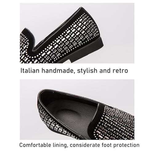 Men's Shiny Rhinestone Low Heel Smoking Slippers Comfortable Round Toe Modern Metal Non-Slip Slip-On Classic Party Wedding Loafers2