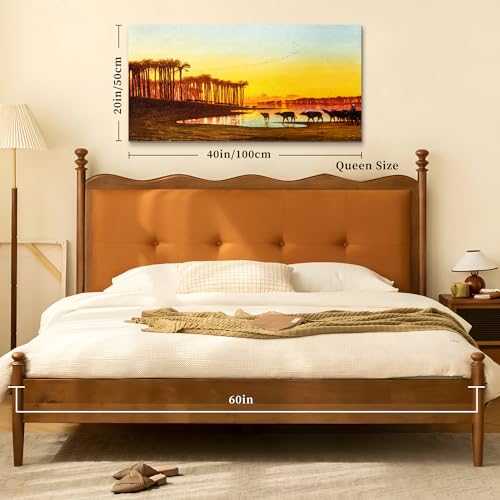 crmotu Landscape Wall Art, Sunrise Wall Art, Large Wall Decor, Dawn on the Nile Vintage Wall Decor, River Buffalo Cattle Canvas Pictures for Living Room Kitchen Hallway Rustic Farmhouse 20"X40"