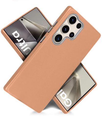 Image of WOW IMAGINE Back Cover for Samsung Galaxy S24 Ultra 5G | Shockproof Tough Leather Texture Hard Mobile Case | Ultra Slim Non-Slip Grip | Inner Velvet Fabric | Metal Camera Ring - Tan Brown