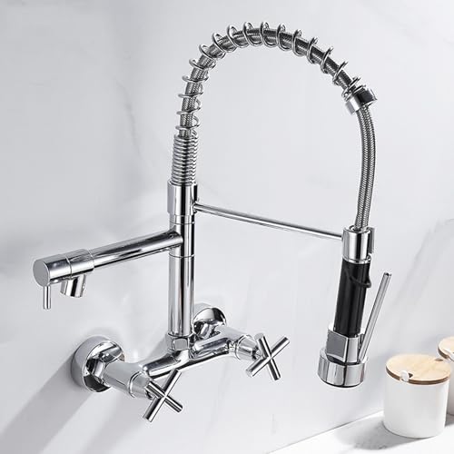 Robinet de cuisine mural laiton chrome avec mécanisme de rotation