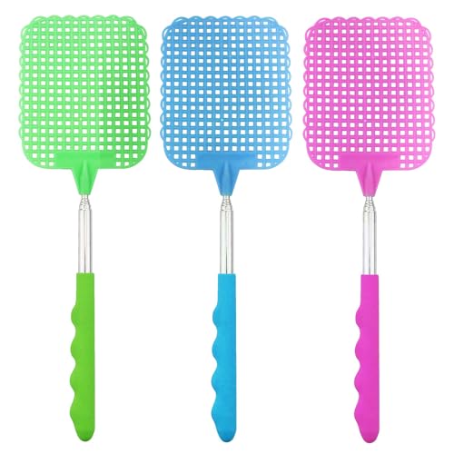 Apette à Mouche,Tapette à Mouches Extensible,Tapette à Mouche Manuelle TéLescopique，Portable Tapettes Anti Moustique,pour NtéRieur Jardin Mouches Moustiques Insectes(Rouge, Noir,Vert，26-72cm)