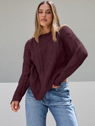 Image of Trendy Queen Women's Oversized Cable Knit Crewneck Sweaters